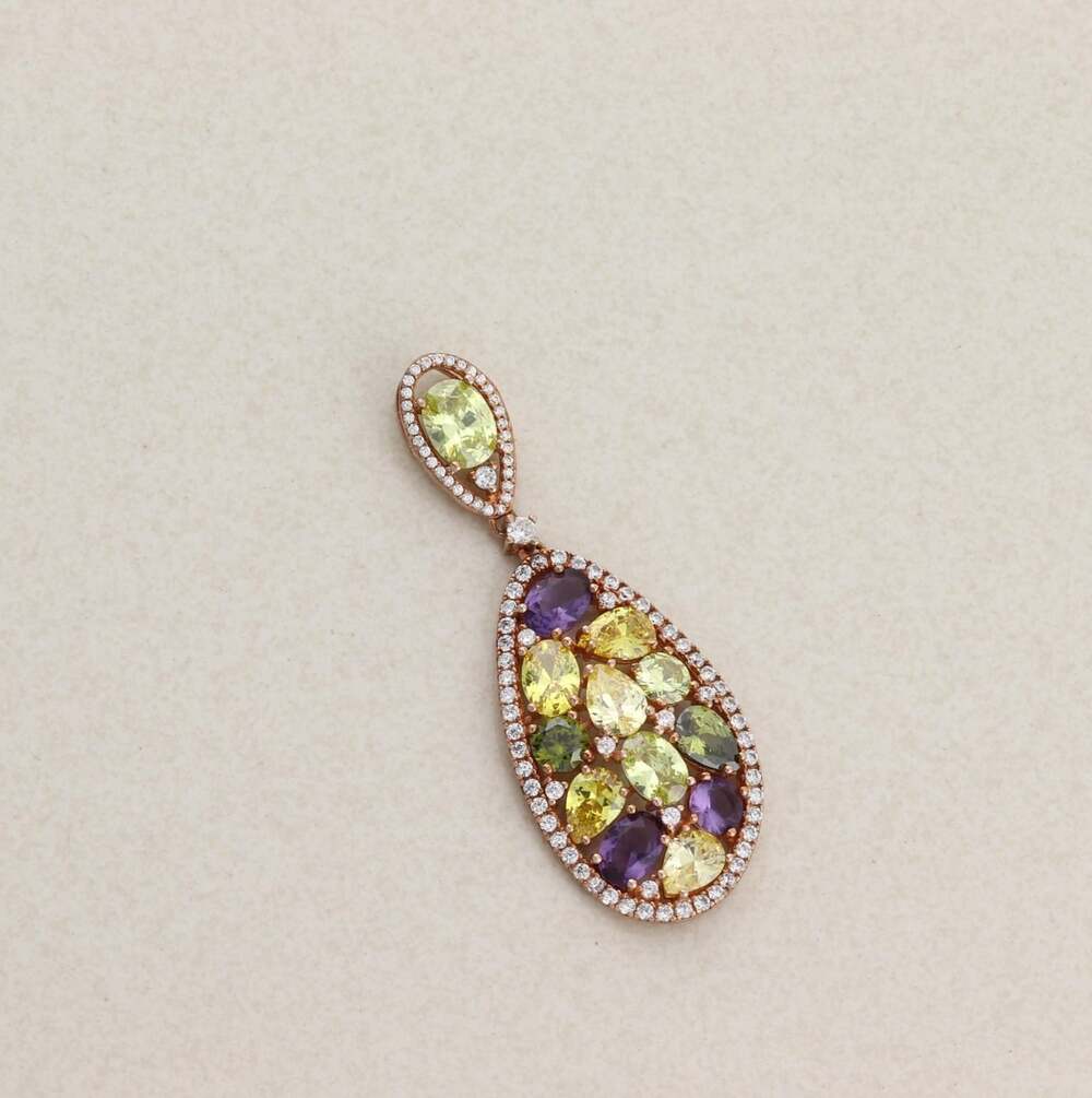 Pendant Only 18k Rose Gold over Sterling Silver Multi Stone CZ Pendant - Picture 5 of 6
